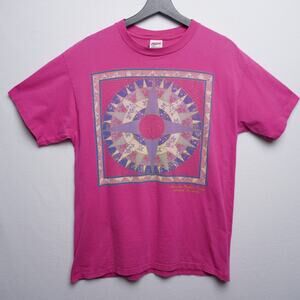 American Quilter's Society Geometric Quilt‎ Design Print Pink T-Shirt Size Large